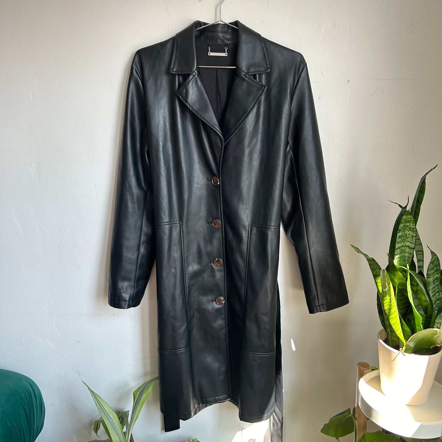 Y2K Tahari Black Leather Trenchcoat