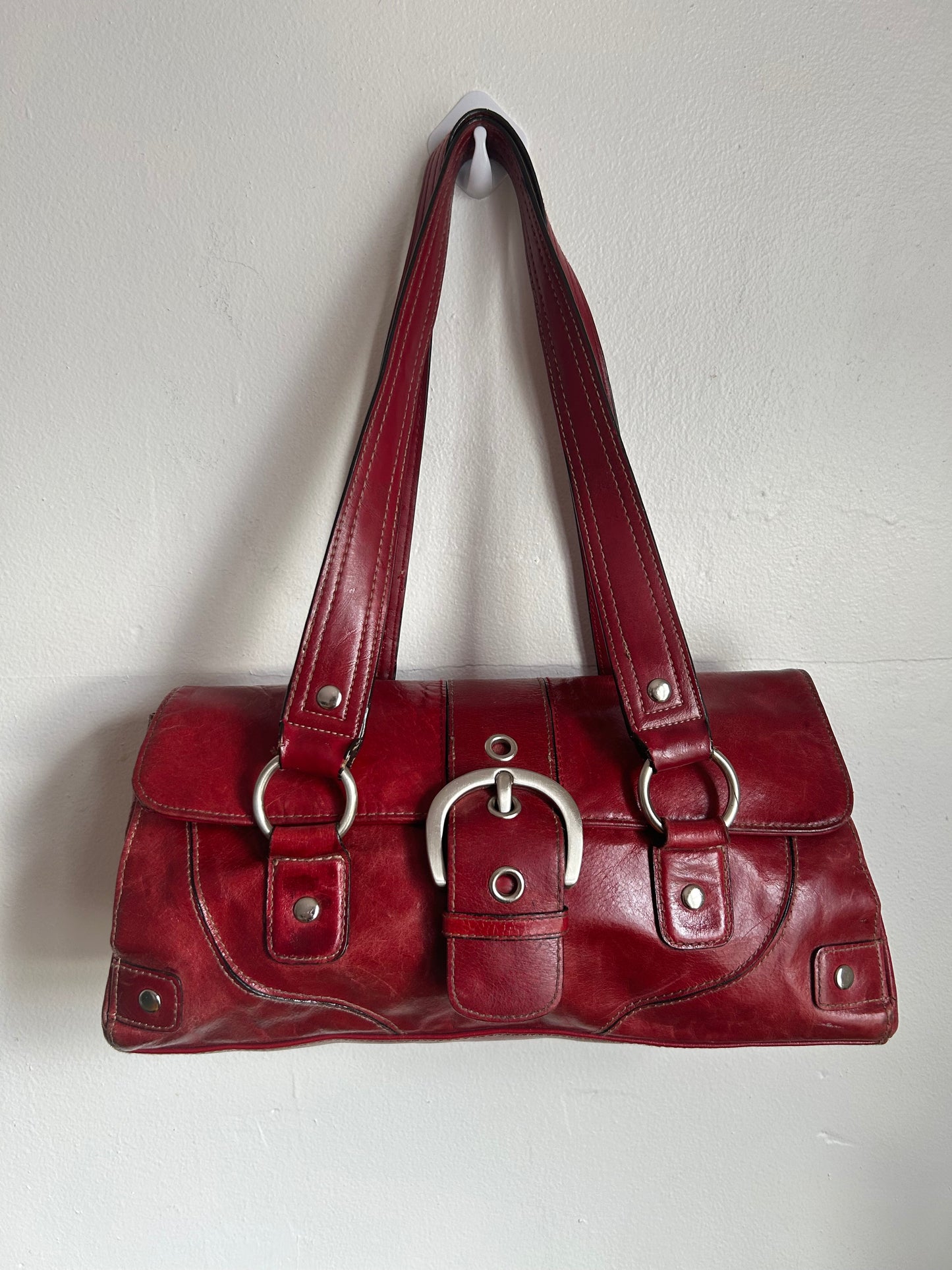 Red leather buckle purse y2k